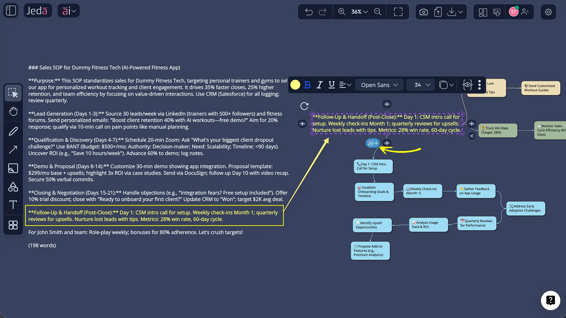 AI plus extending a sales SOP section in Jeda.ai