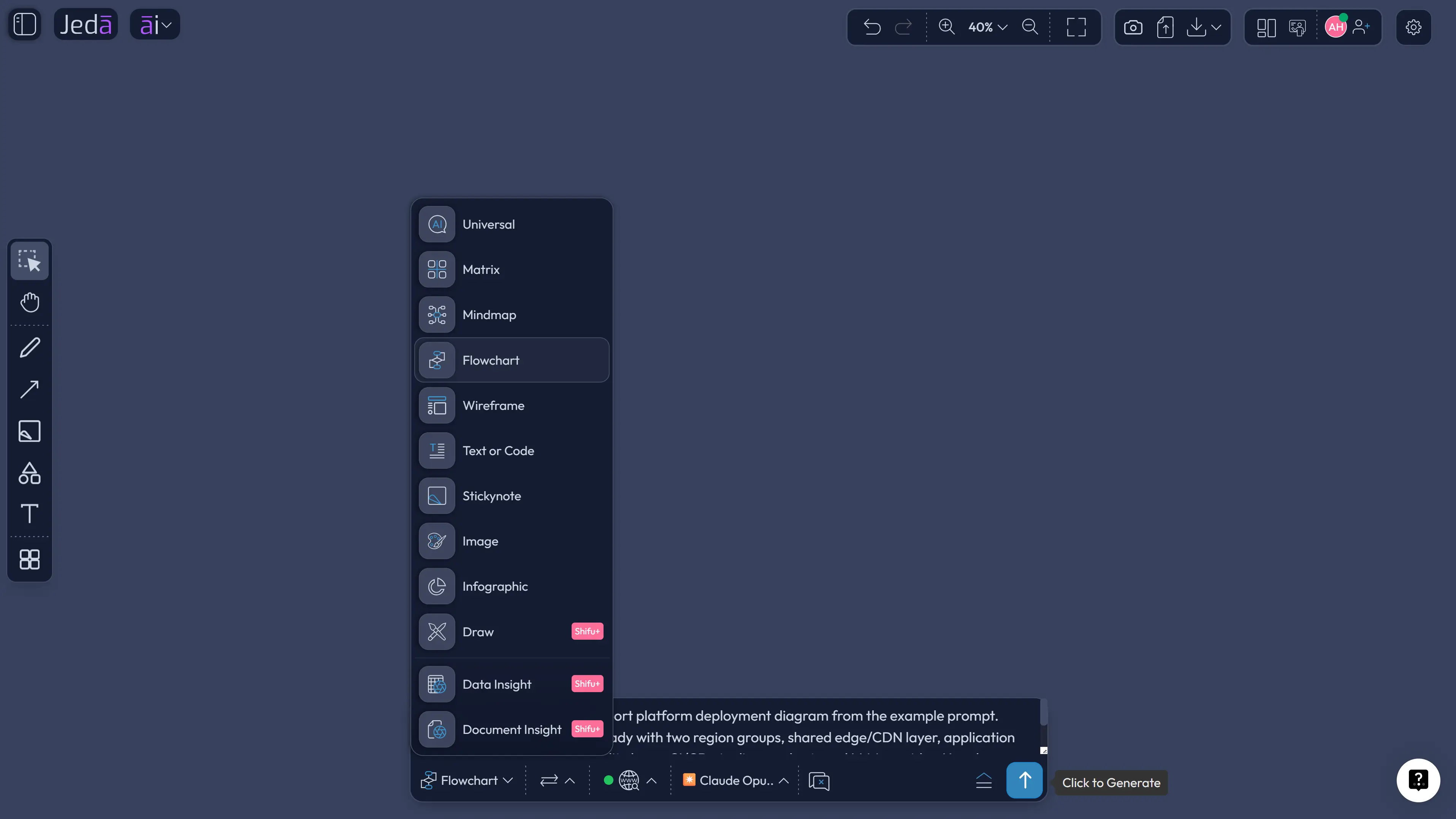Prompt Bar setup for Deployment Diagram with AI