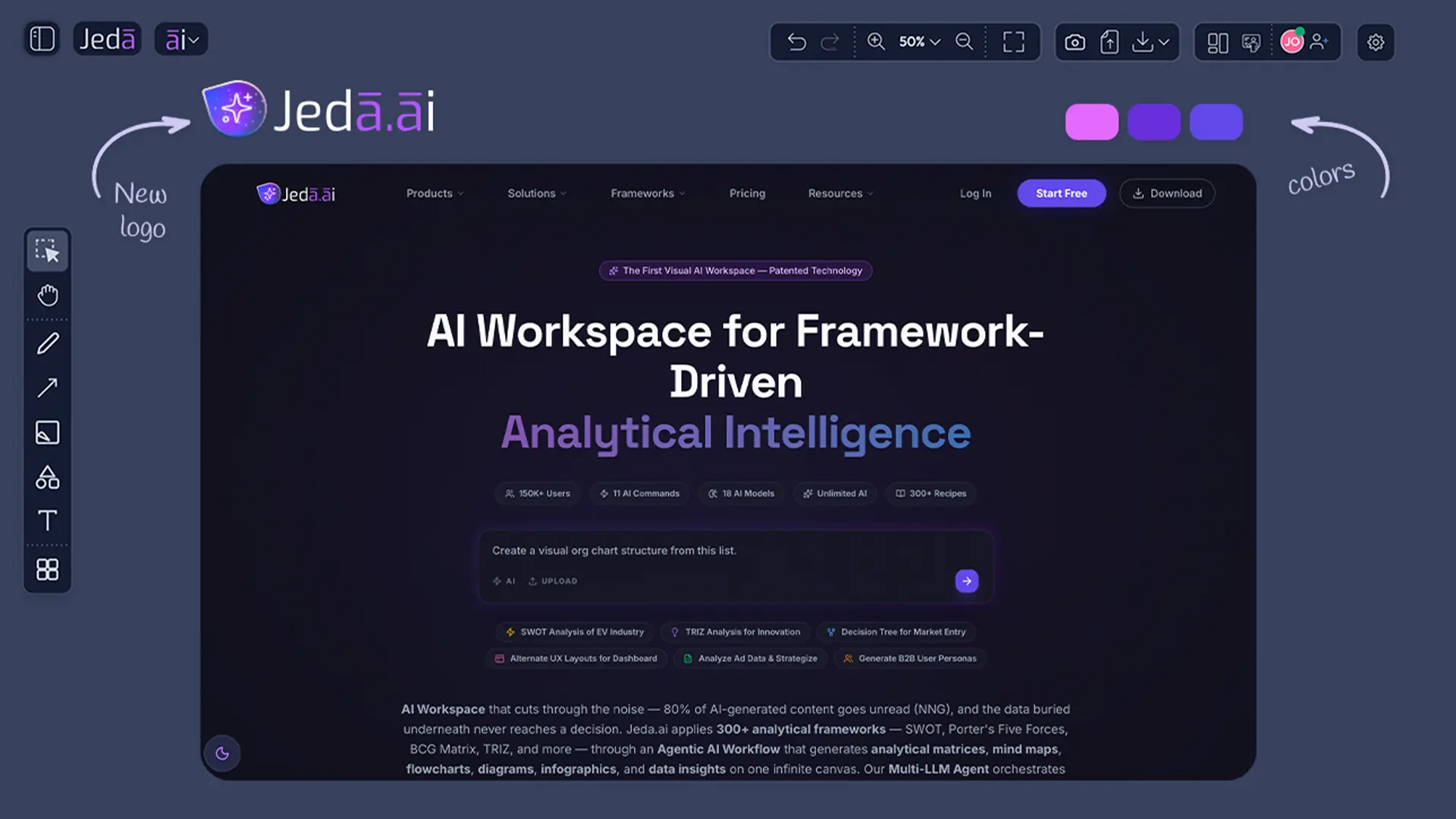 Jeda.ai brand refresh Visual AI Workspace hero