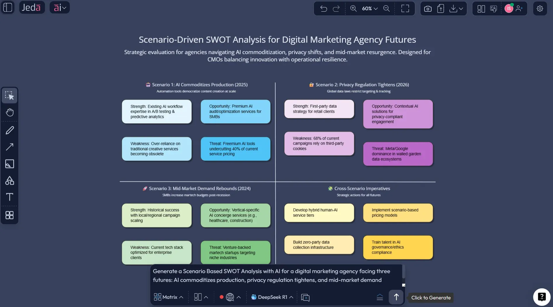 Scenario Based SWOT Analysis with AI example for agency strategy