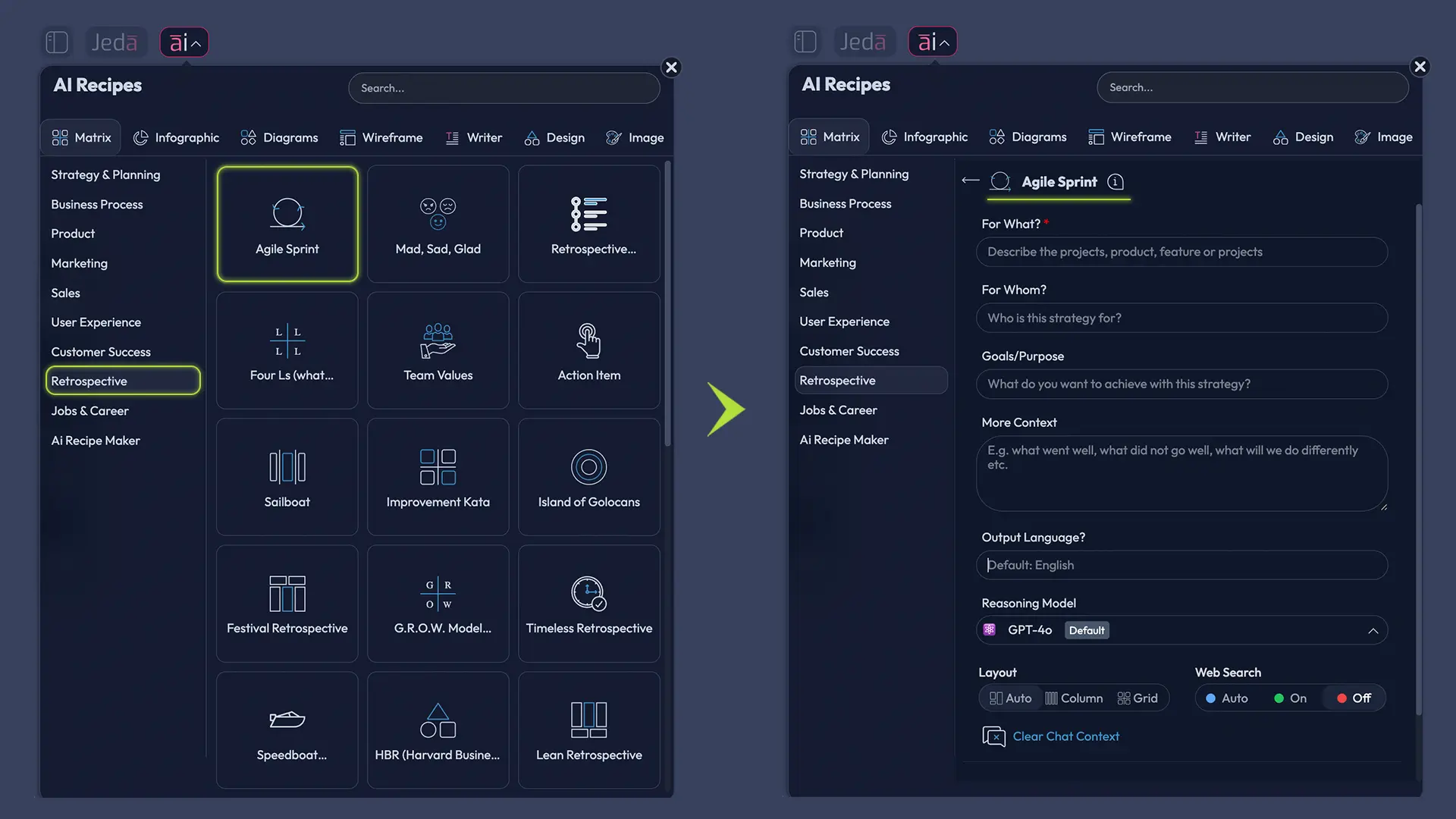 Jeda.ai AI Menu matrix recipe selection