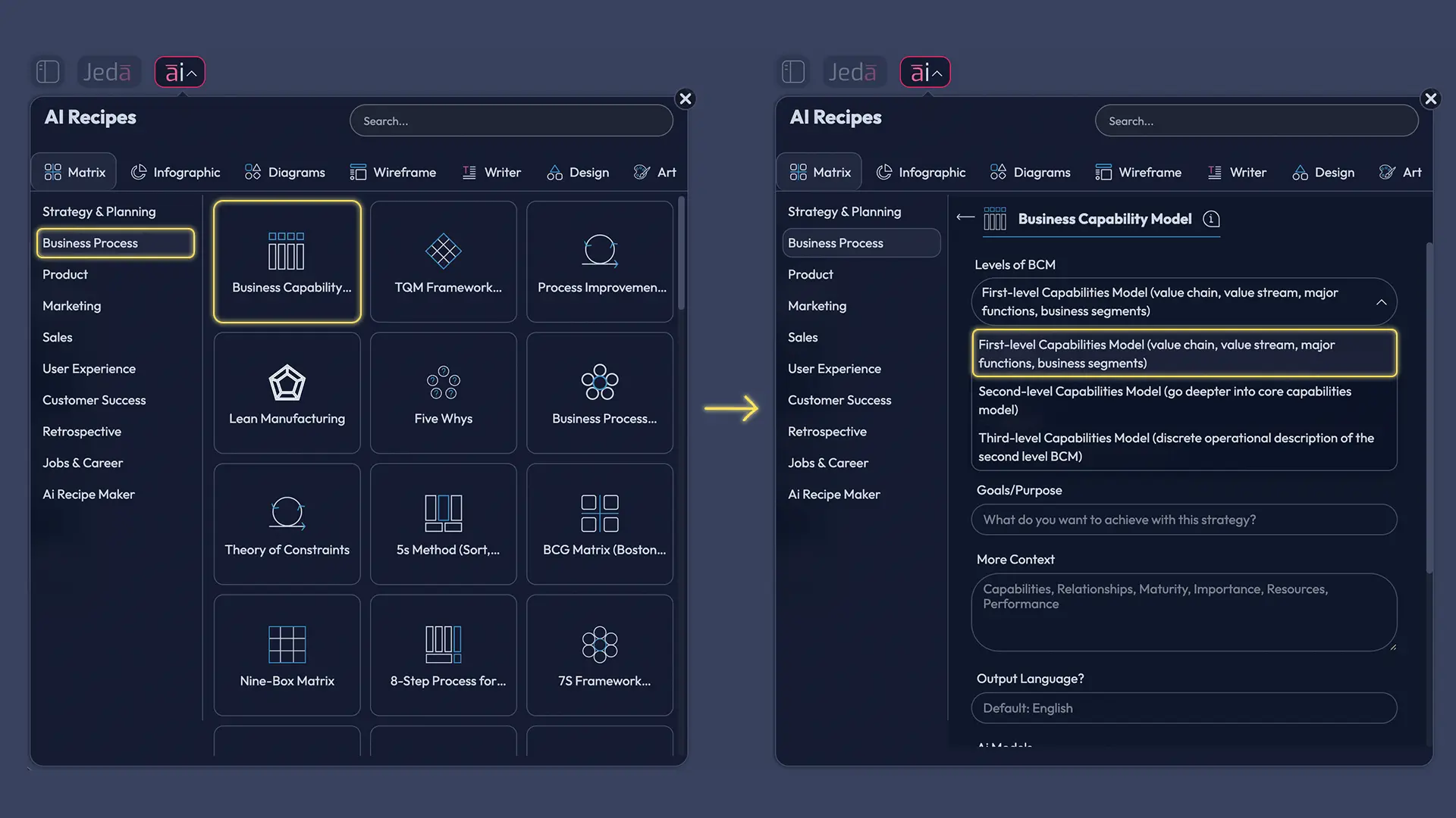 Jeda.ai matrix recipe for level 1 capabilities
