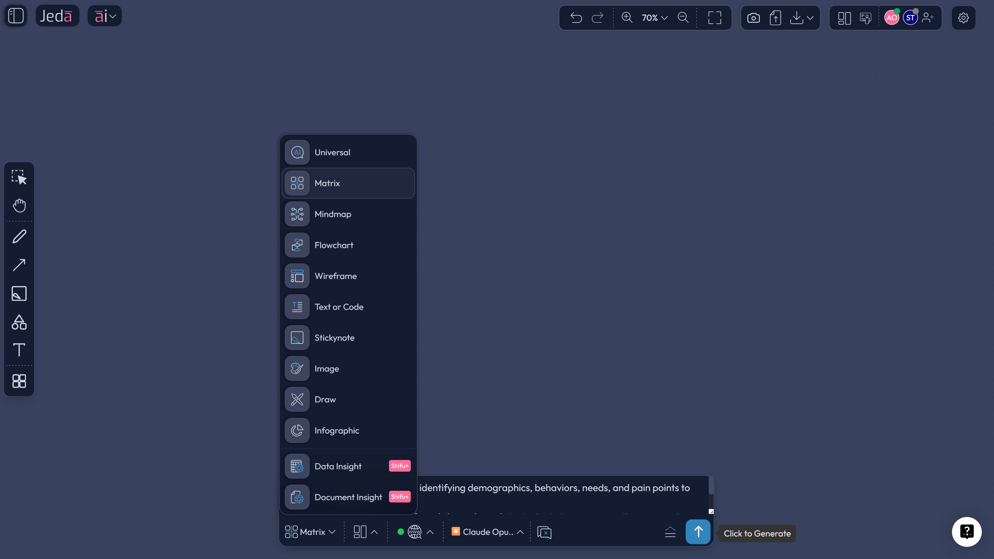 Prompt Bar Matrix command for AI target audience generator