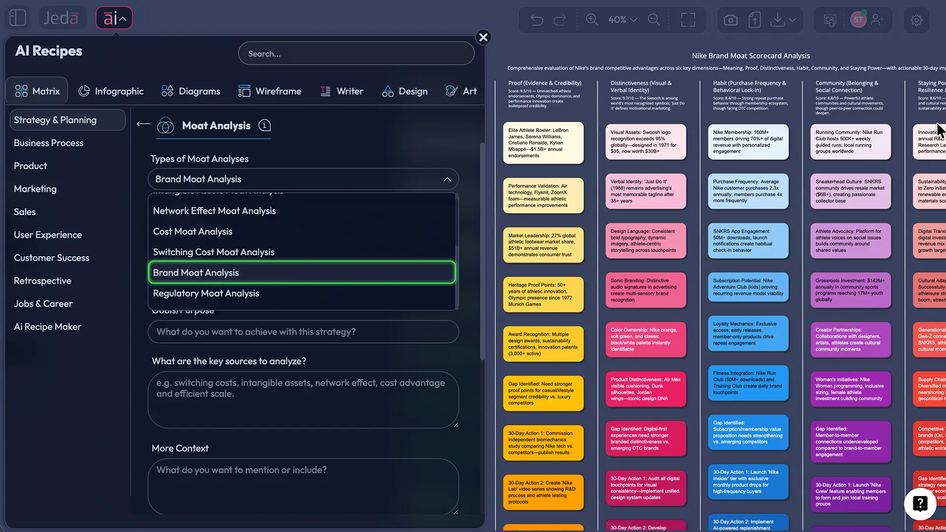 Jeda.ai AI Menu search for Moat Analysis template