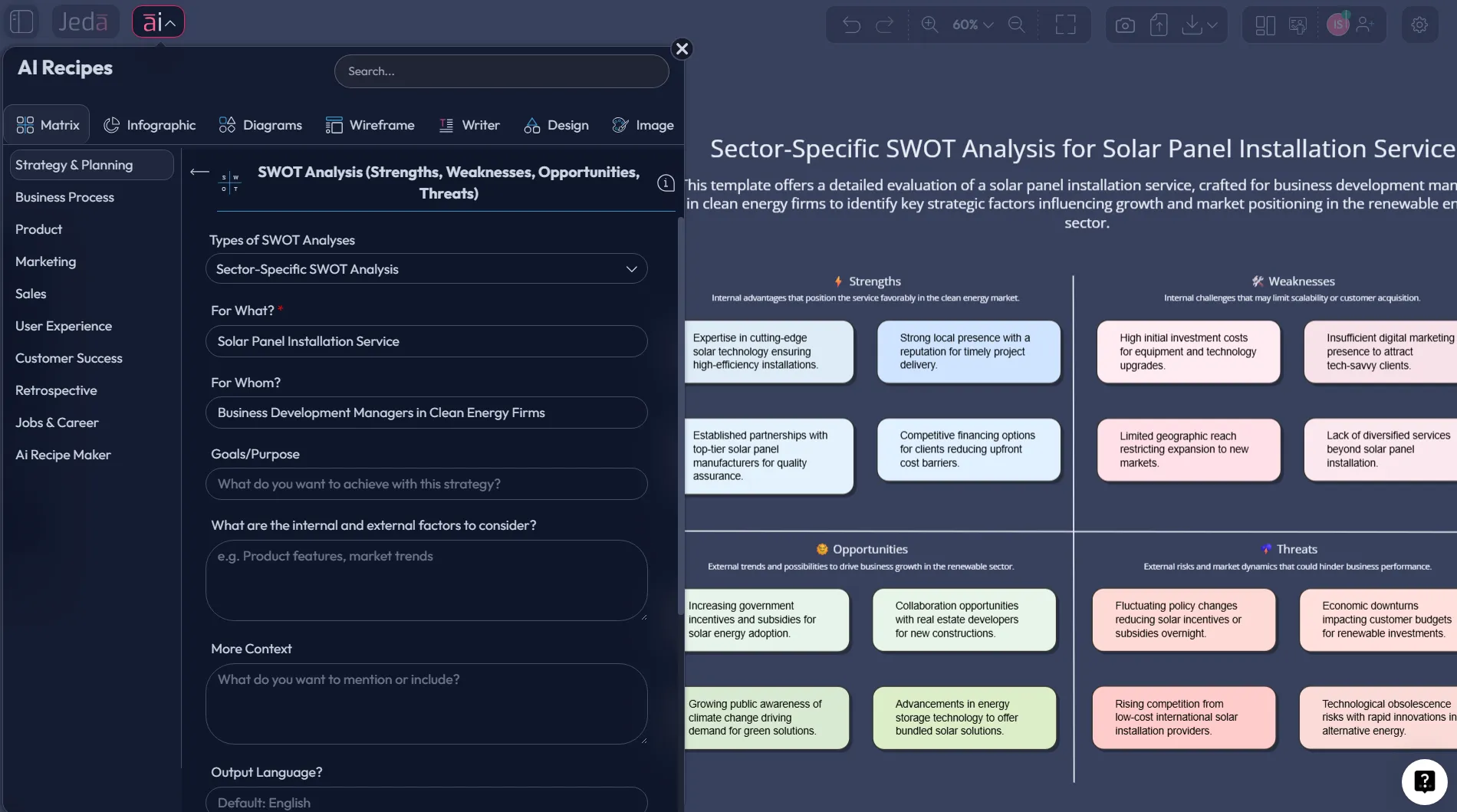 Sector Specific SWOT Analysis with AI steps in Jeda.ai