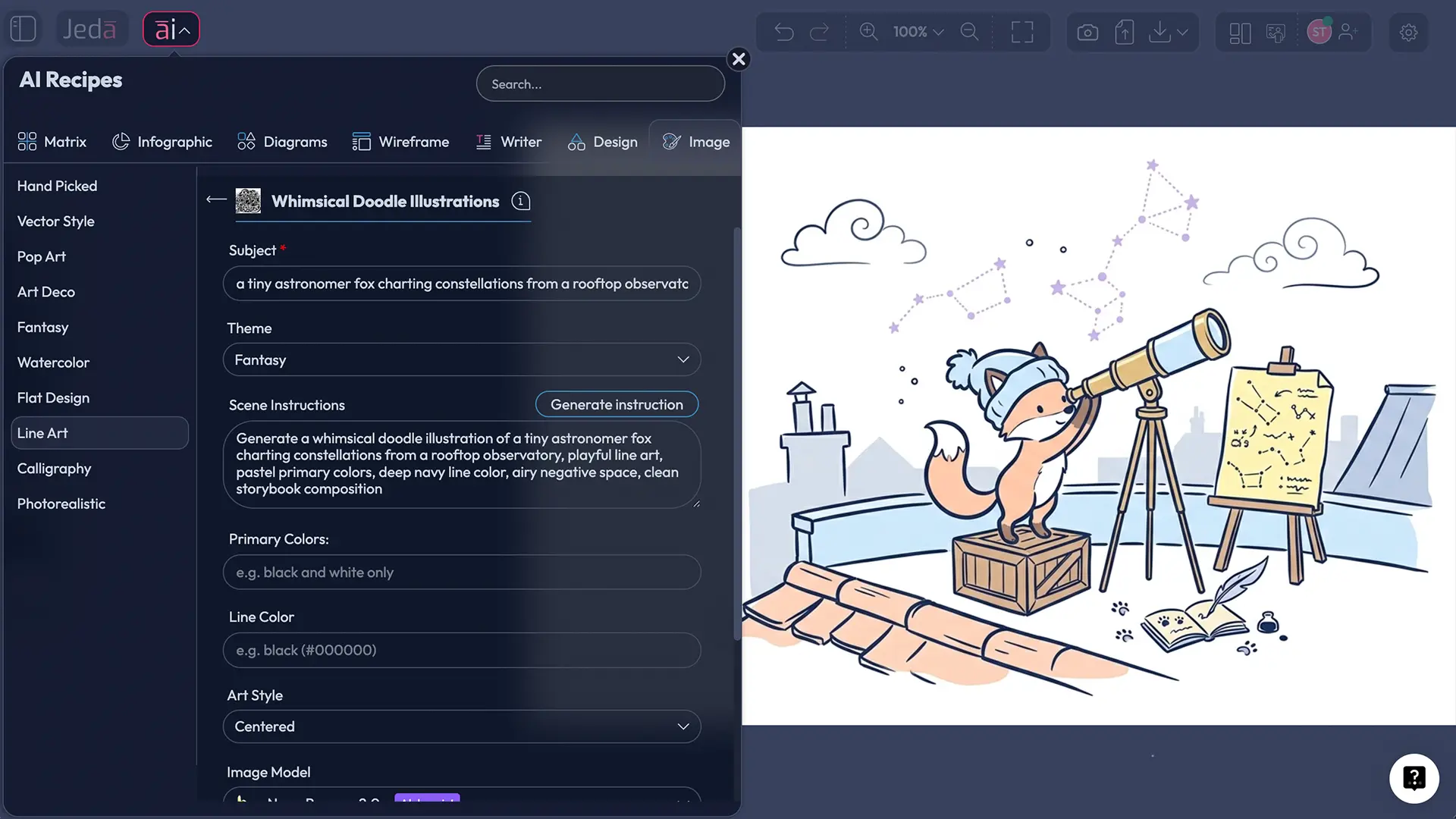 Jeda ai recipe form whimsical doodle illustrations