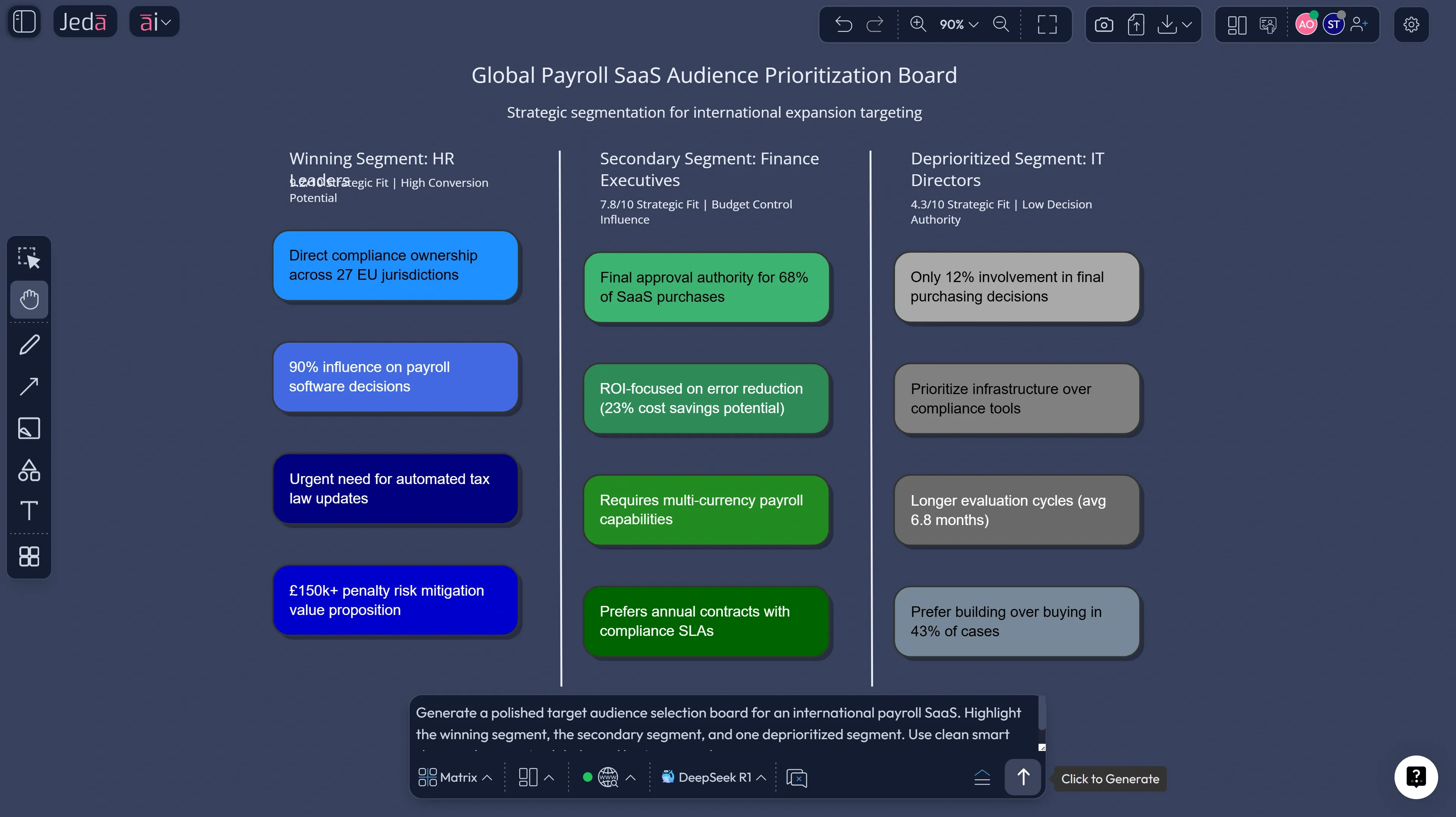 Example AI target audience generator output for payroll SaaS