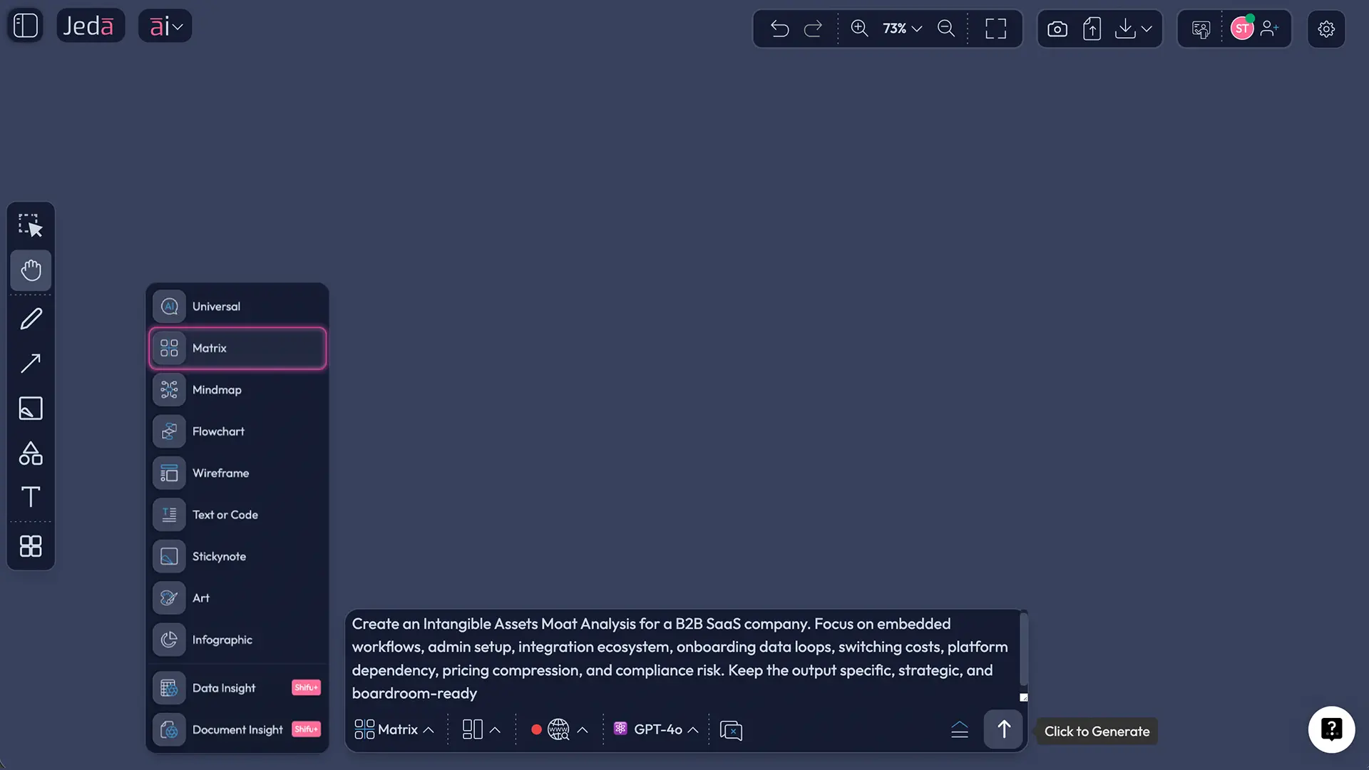 Jeda.ai Prompt Bar with Matrix command